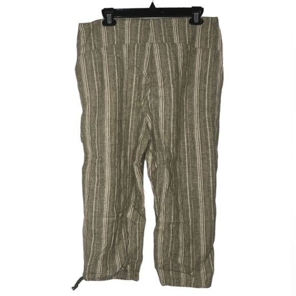 Marla Kim Vertical Striped Woven Capris (Size: XL, Color: Olive/Tan/White) - Picture 2 of 3